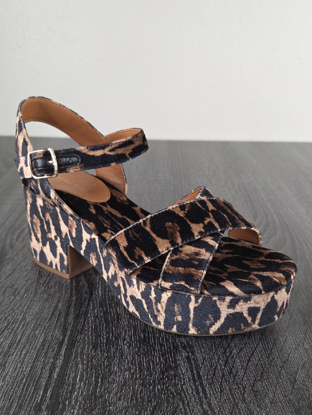 Gianni Bini Leopard Platform Sandals - Brown/Black/ Tan Velvet Style JOIZE 7.5 M